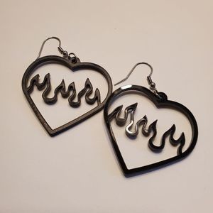 Black Flaming Heart Halloween Acrylic Earrings